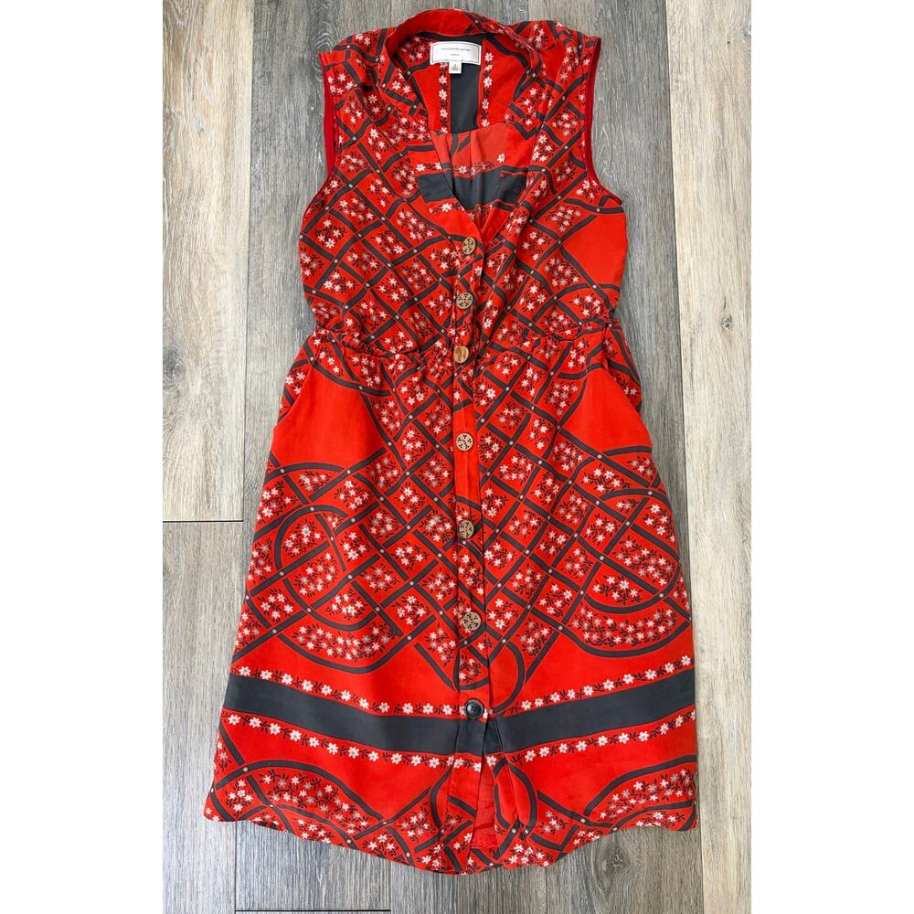 Moulinette Soeurs Anthropologie Womens Dress Size 2 Red Floral Sleeveless